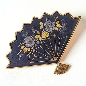 AMITA DAMASCENE FAN SHAPED BROOCH - FLORAL DESIGN